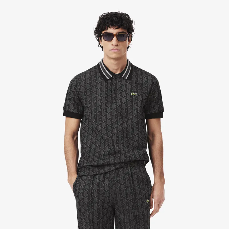 Lacoste Monogram Jacquard Polo T-shirt Black-1