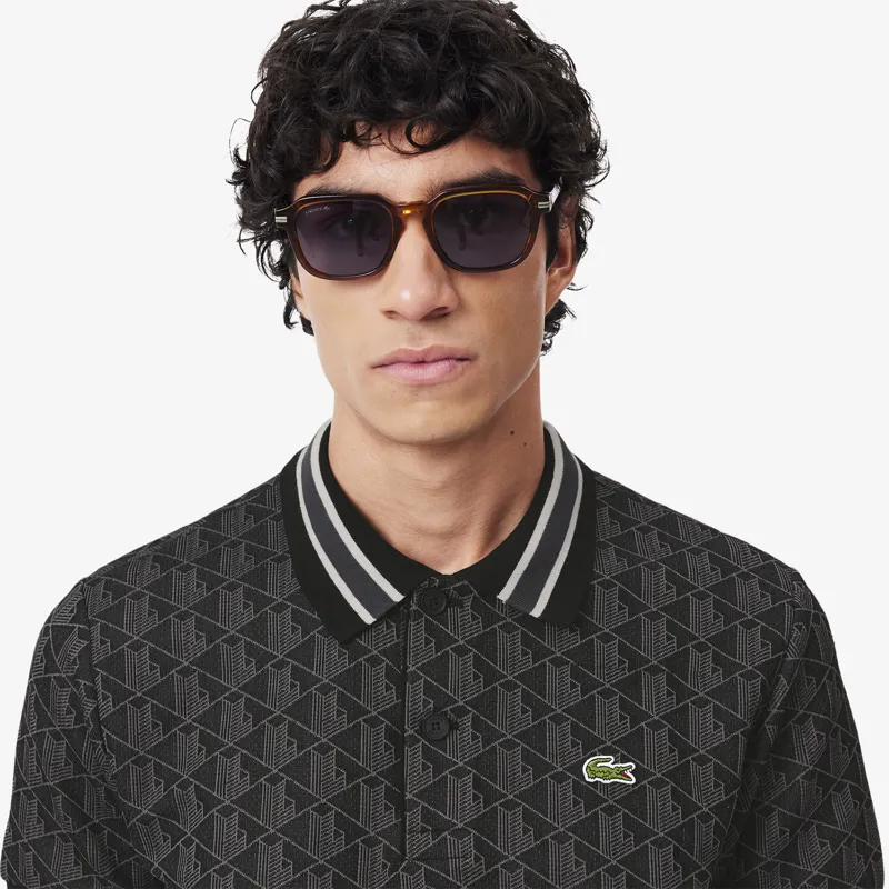 Lacoste Monogram Jacquard Polo T-shirt Black-2