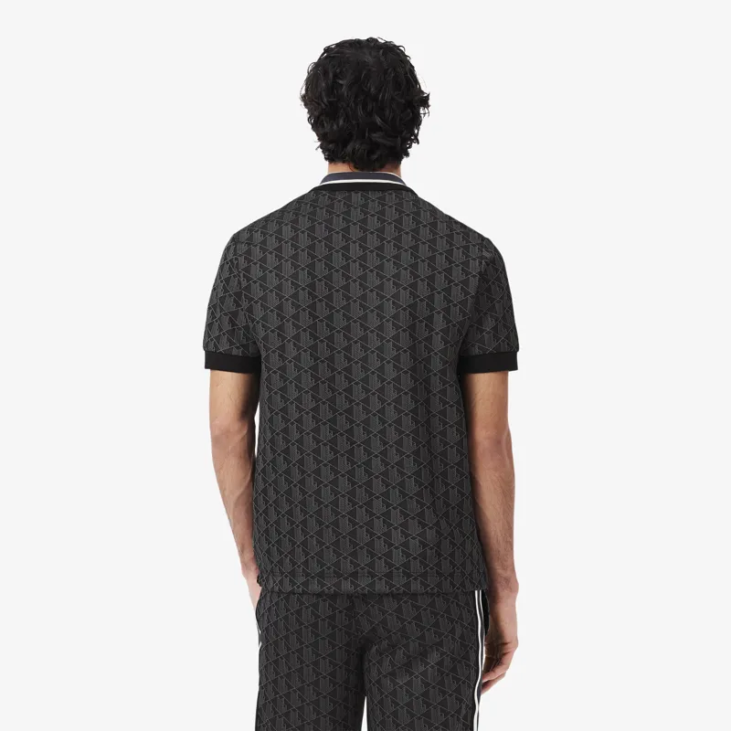 Lacoste Monogram Jacquard Polo T-shirt Black-3