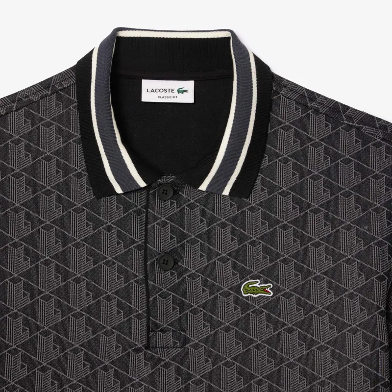 Lacoste Monogram Jacquard Polo T-shirt Black-4