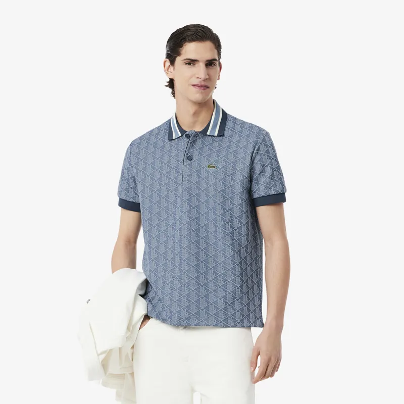 Lacoste Monogram Jacquard Polo T-shirt Blue-1