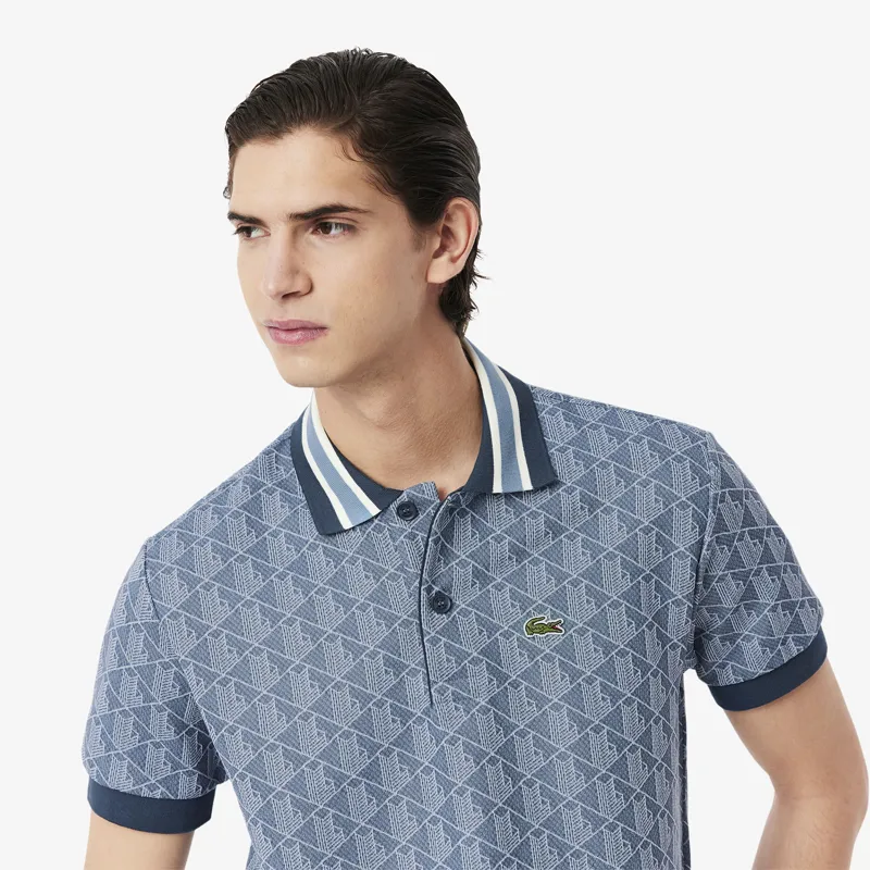 Lacoste Monogram Jacquard Polo T-shirt Blue-2