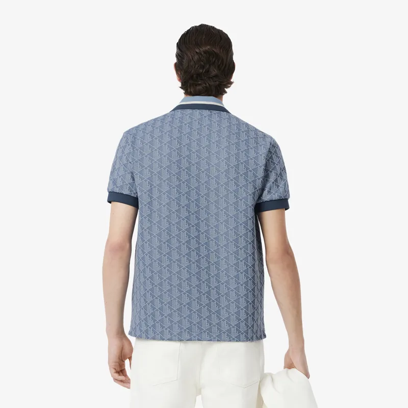 Lacoste Monogram Jacquard Polo T-shirt Blue-3