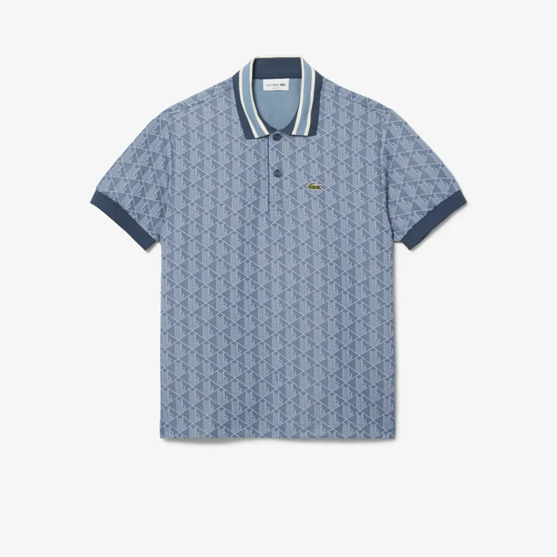 Lacoste Monogram Jacquard Polo T-shirt Blue-6