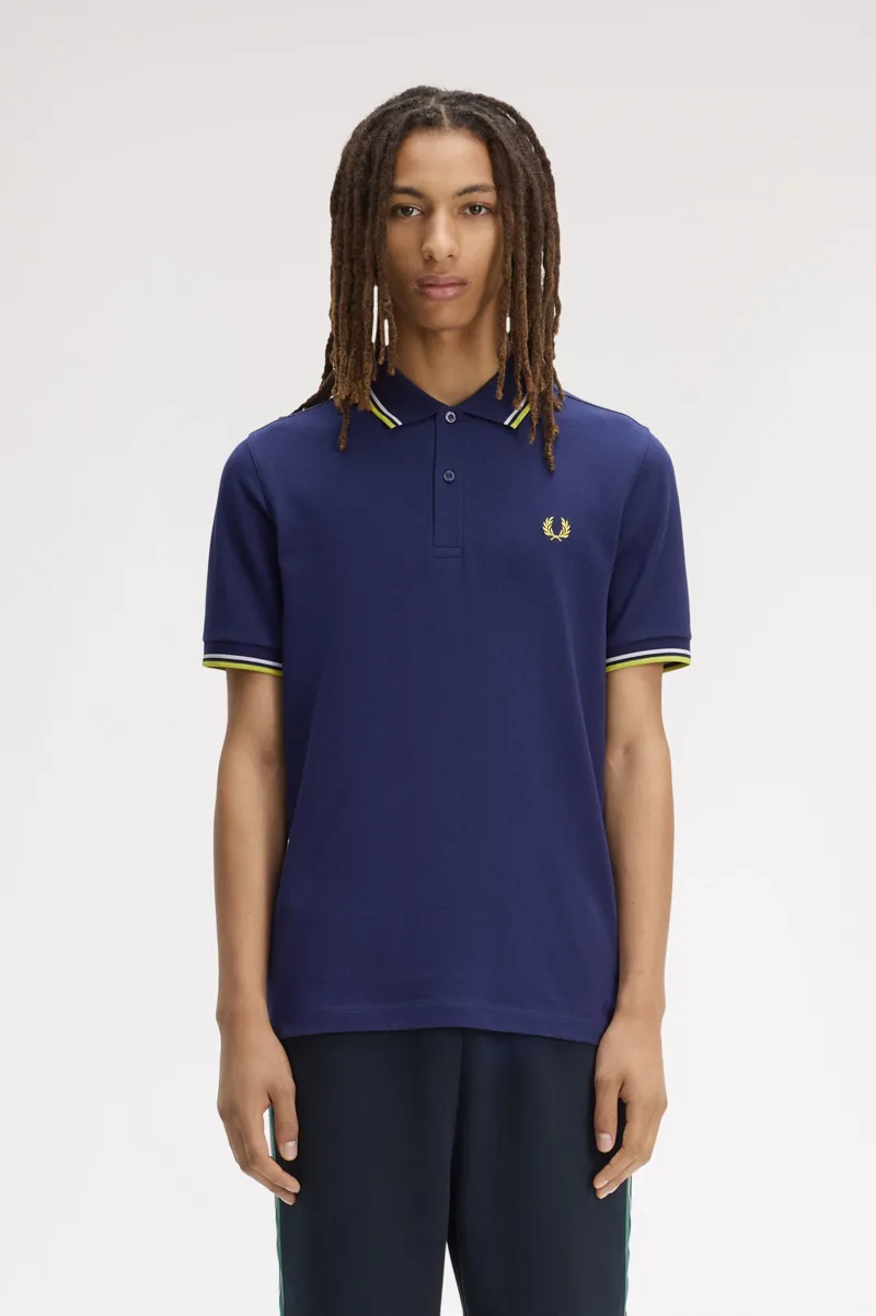 Fred Perry M3600-83B Polo T-shirt French Navy / Dusky Blue / Citron-1