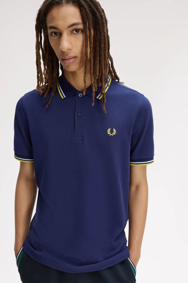 Fred Perry M3600-83B Polo T-shirt French Navy / Dusky Blue / Citron-3