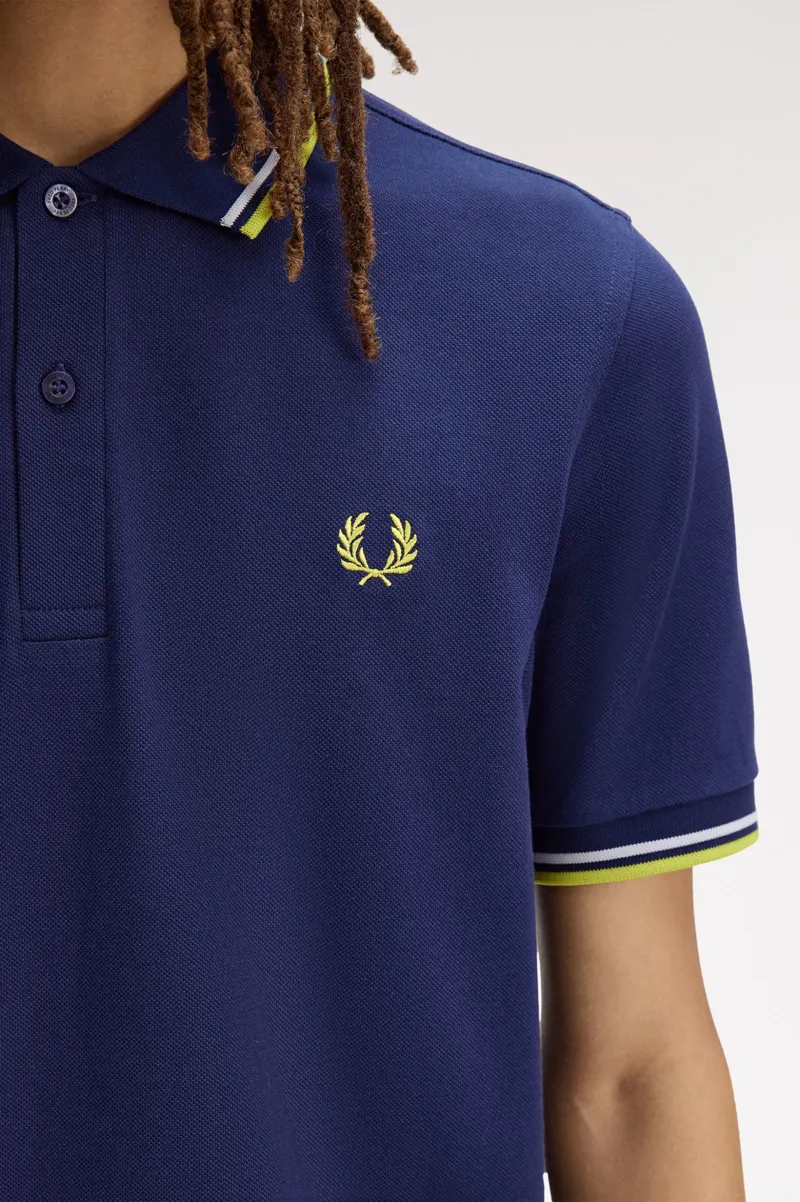 Fred Perry M3600-83B Polo T-shirt French Navy / Dusky Blue / Citron-5