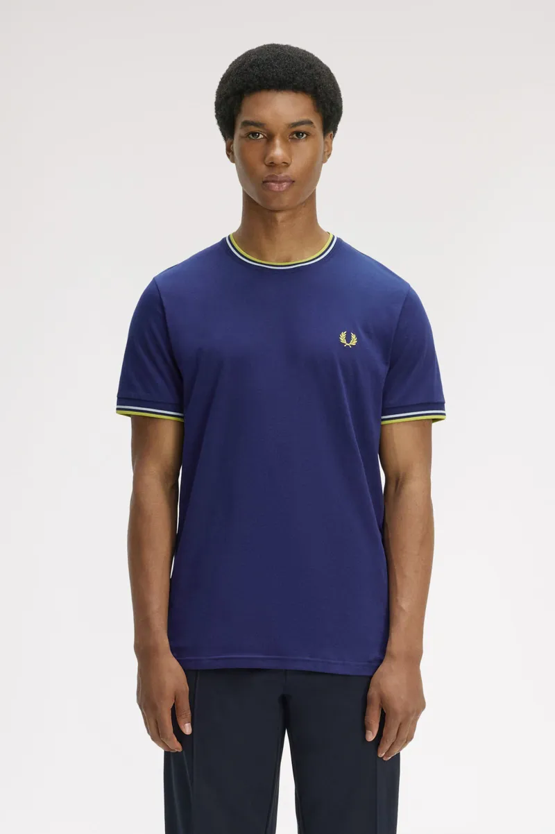 Fred Perry Twin Tipped T-Shirt French Navy / Dusky Blue / Citron-1