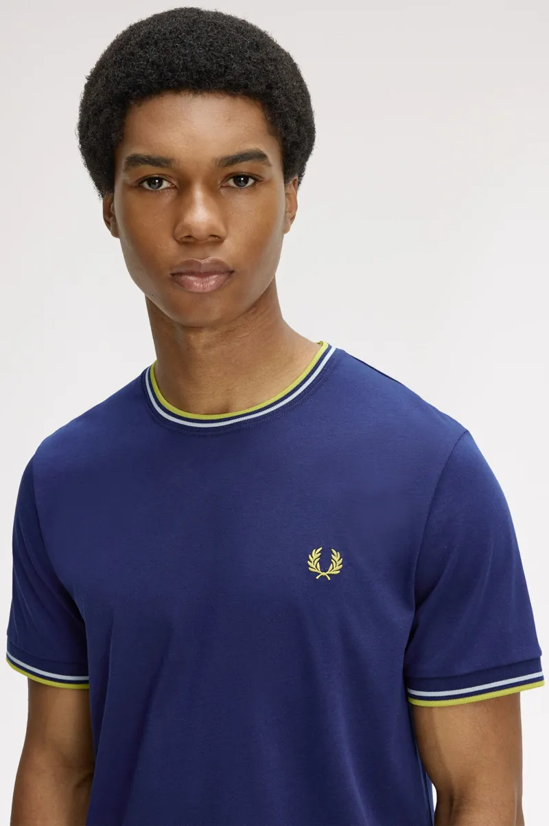 Fred Perry Twin Tipped T-Shirt French Navy / Dusky Blue / Citron-3