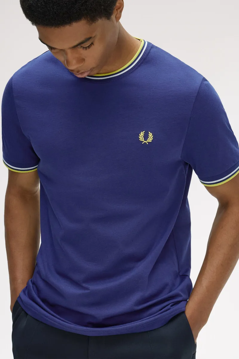 Fred Perry Twin Tipped T-Shirt French Navy / Dusky Blue / Citron-5