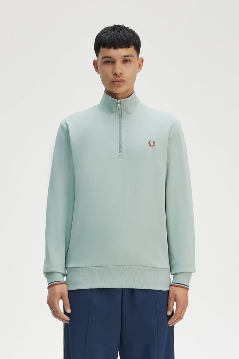 Fred Perry Half Zip Sweatshirt Silver Blue-1