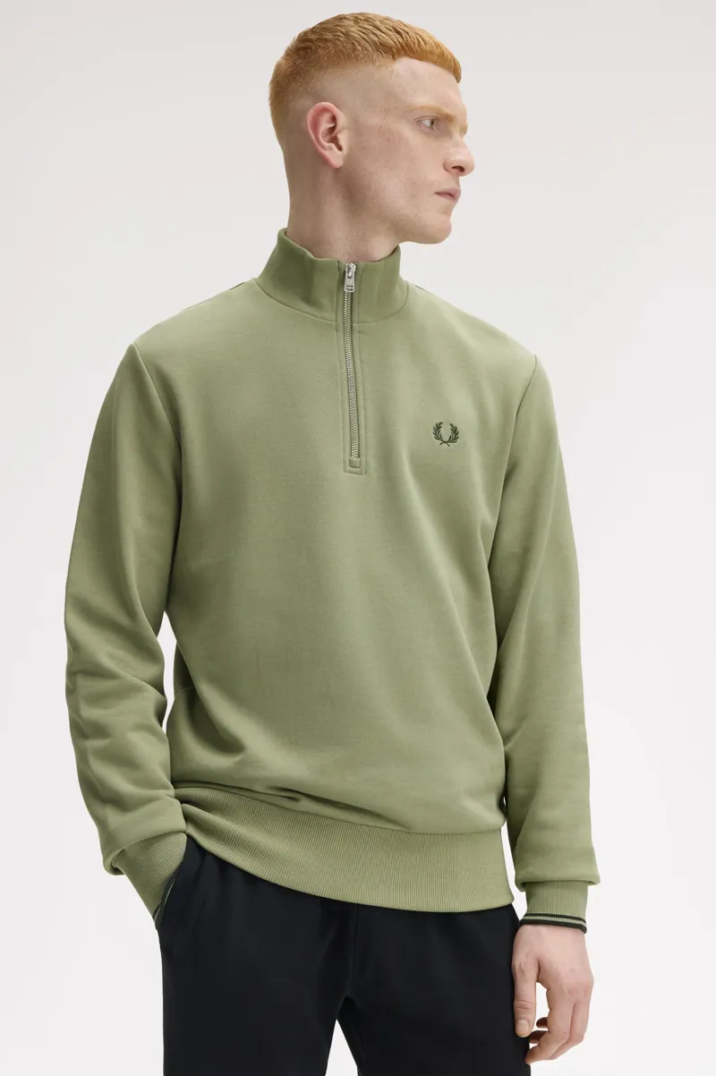Fred Perry Half Zip Sweatshirt Olive Mint-3