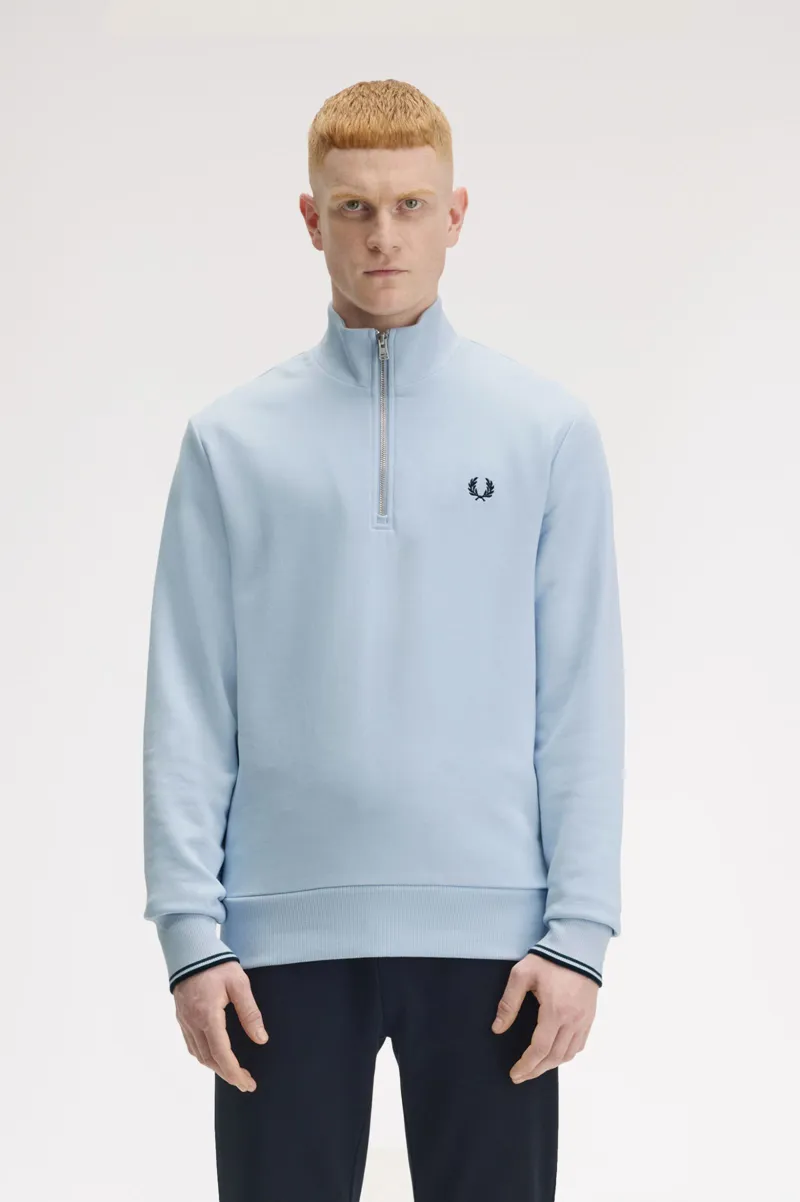 Fred Perry Half Zip Sweatshirt Light Smoke-1