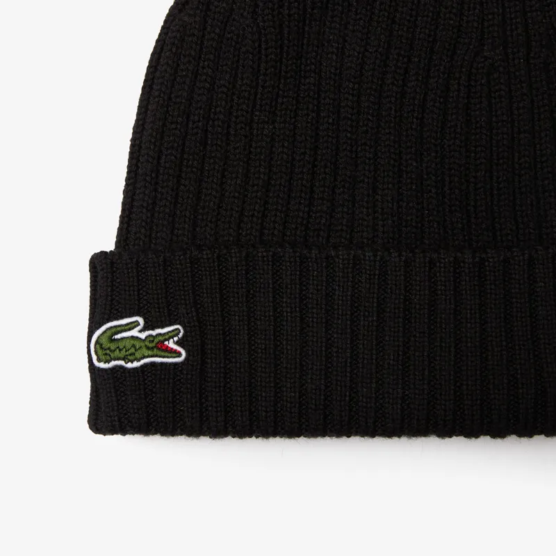 Lacoste Ribbed Wool Beanie Black -1