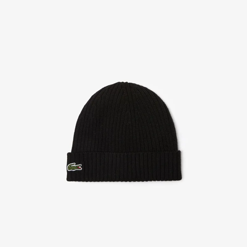 Lacoste Ribbed Wool Beanie Black -2