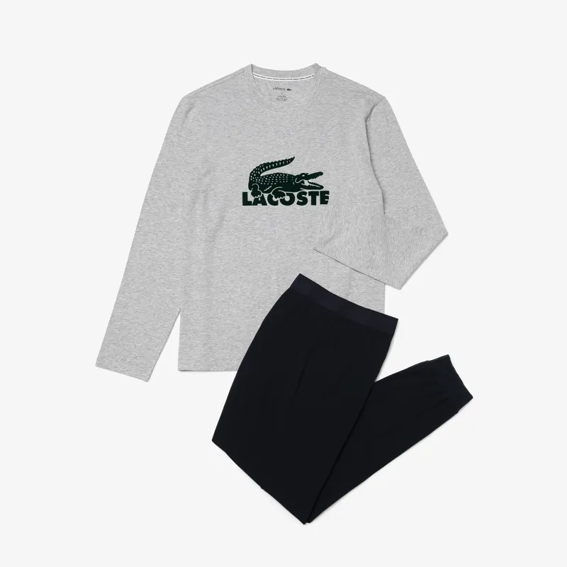 Lacoste Velvet Logo Long Pyjama Set Blue/Grey/Green XL ONLY LAST SET -3