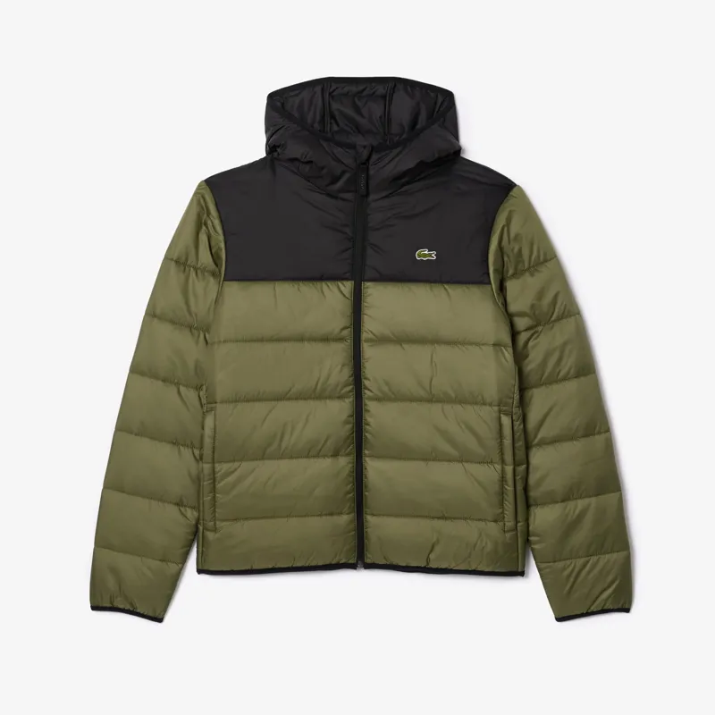 Lacoste Water-Repellent Quilted Puffed Jacket Khaki Green / Black -5