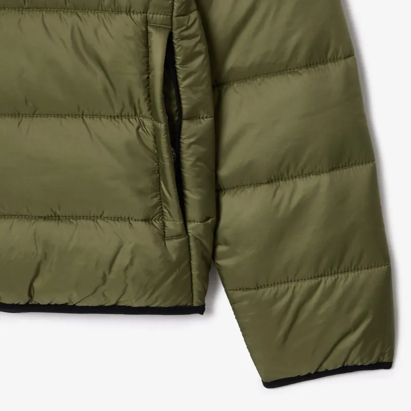 Lacoste Water-Repellent Quilted Puffed Jacket Khaki Green / Black -7