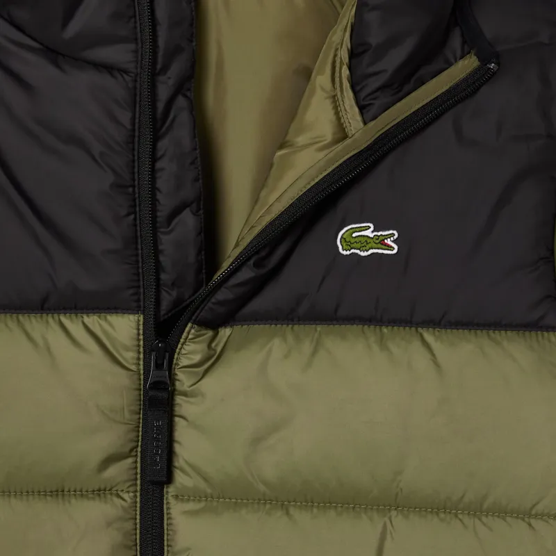 Lacoste Water-Repellent Quilted Puffed Jacket Khaki Green / Black -4