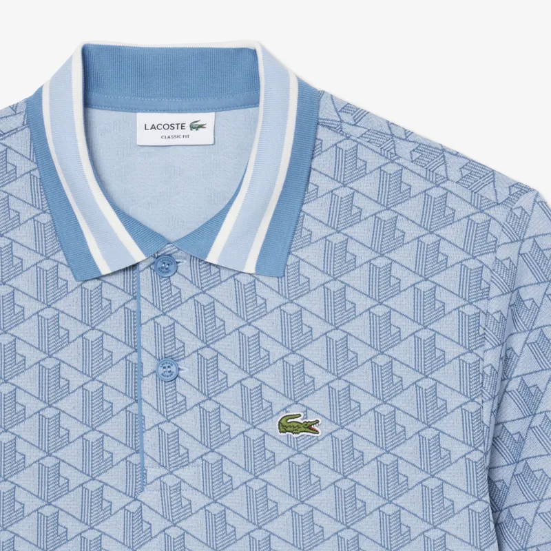 Lacoste Monogram Jacquard Polo T-shirt Blue-1