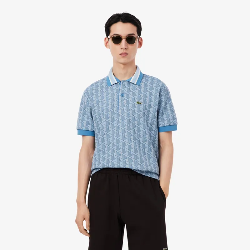 Lacoste Monogram Jacquard Polo T-shirt Blue-2