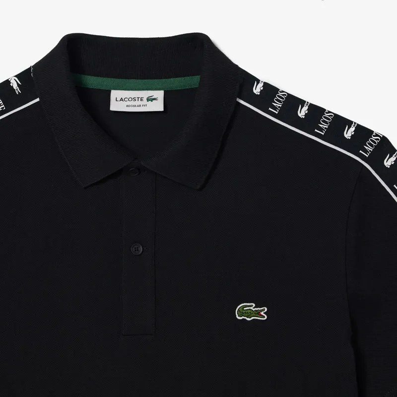 Lacoste Taped Sleeve Polo T-shirt Black LARGE ONLY-5