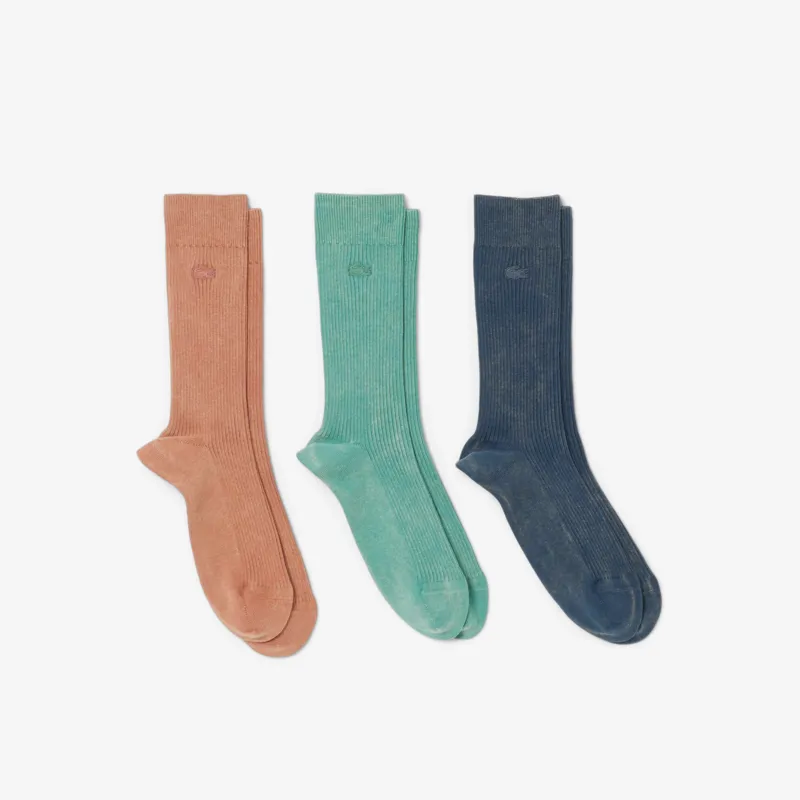 Lacoste 3-Pack Ribbed Cotton Socks Washed Effect light brwn/blue/green