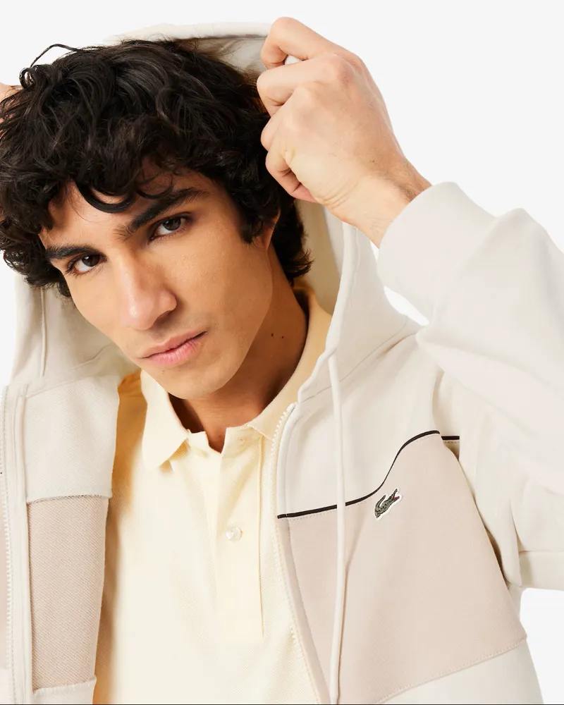 Lacoste Colour Block Zip Hoodie Beige -2