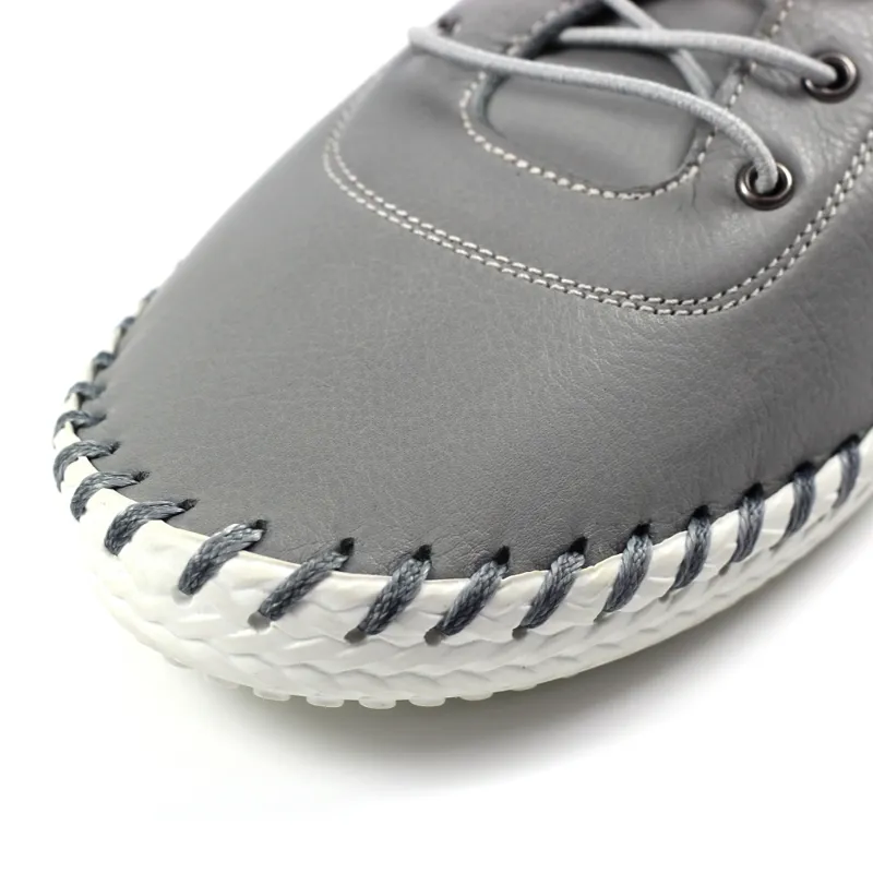 Lunar St Ives Leather Pump Plimsoll Grey-4