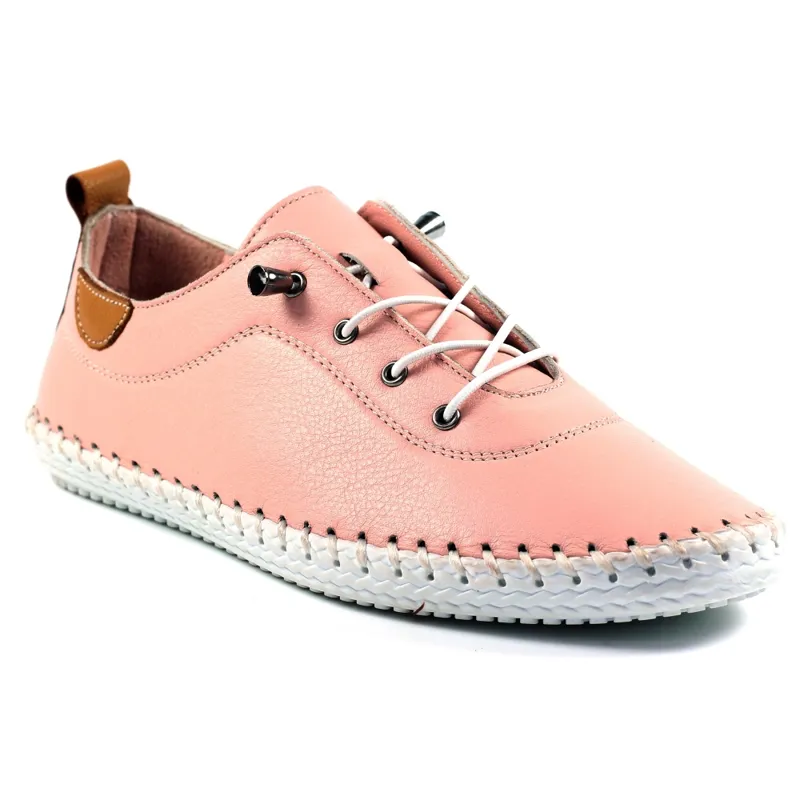 Lunar St Ives Leather Pump Plimsoll Pink