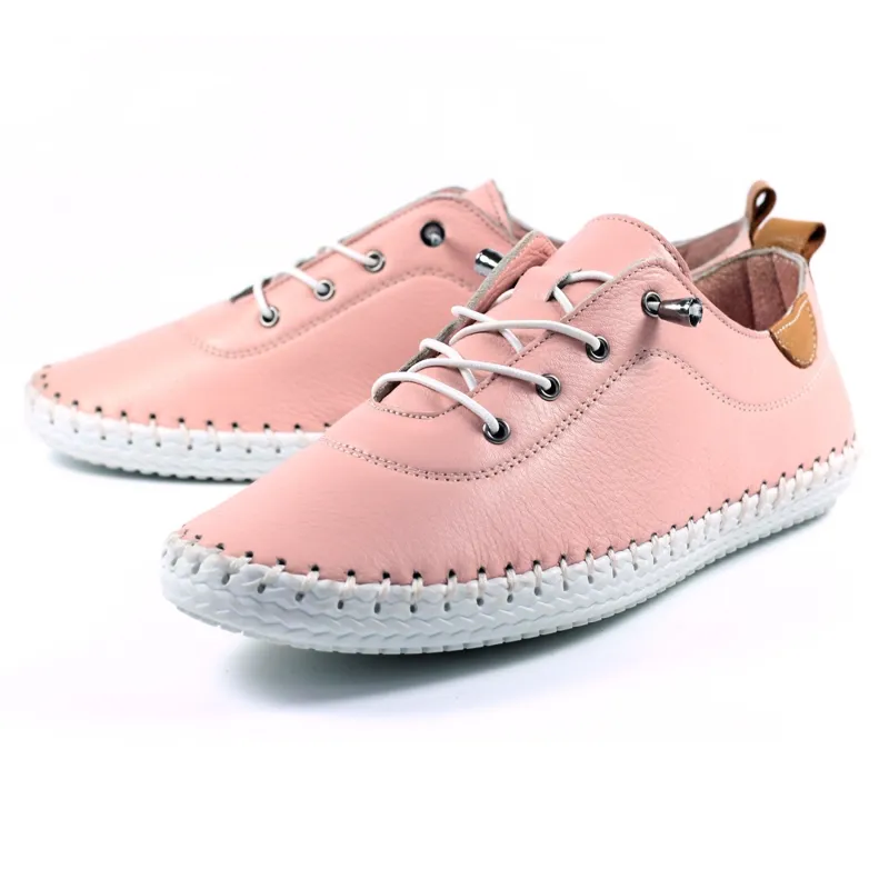 Lunar St Ives Leather Pump Plimsoll Pink-5