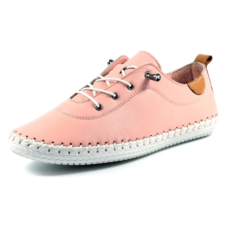 Lunar St Ives Leather Pump Plimsoll Pink-1