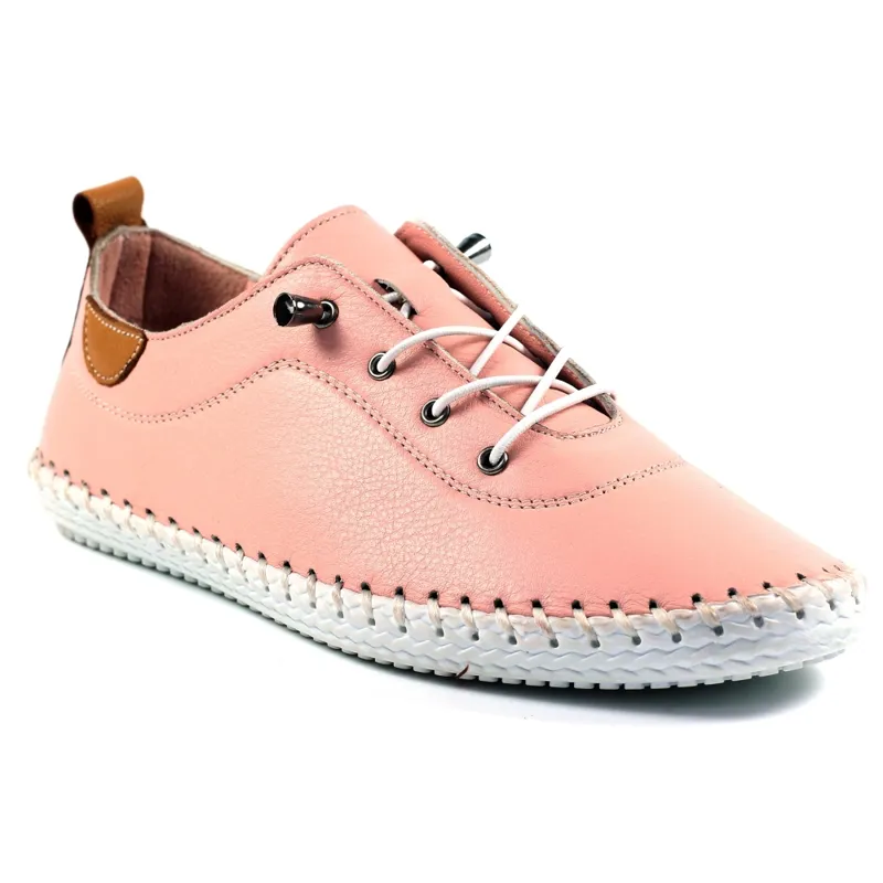 Lunar St Ives Leather Pump Plimsoll Pink-9