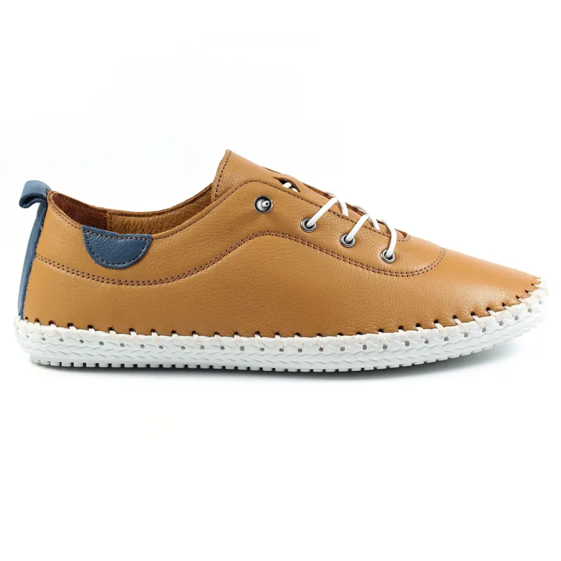 Lunar St Ives Leather Pump Plimsoll Tan-1