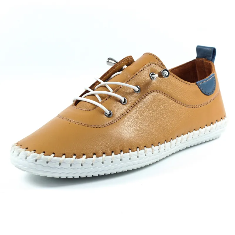 Lunar St Ives Leather Pump Plimsoll Tan-2