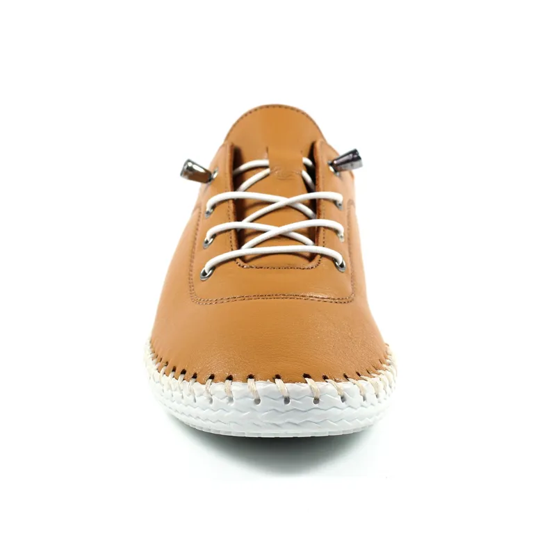 Lunar St Ives Leather Pump Plimsoll Tan-3