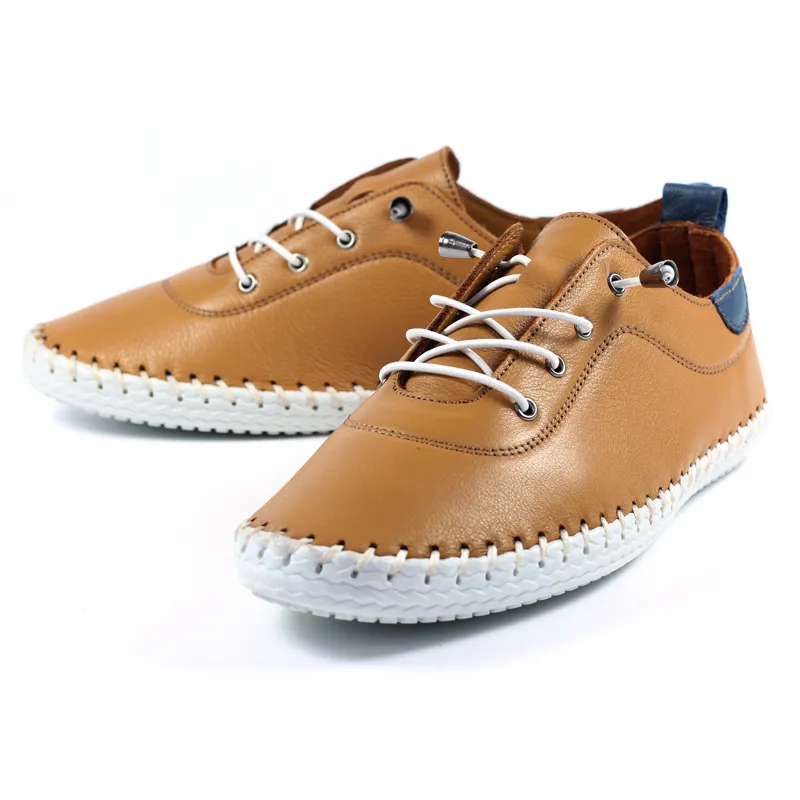 Lunar St Ives Leather Pump Plimsoll Tan-5