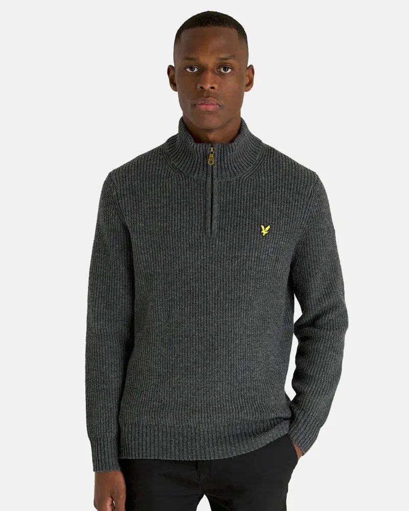 Lyle and Scott Ribbed Quarter Zip Jumper Charcoal XXL ONLY LAST ONE