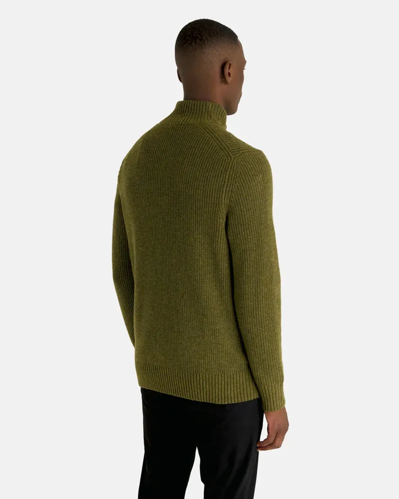Lyle and Scott Ribbed Quarter Zip Jumper Olive Marl XL ONLY-2