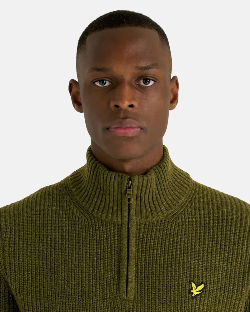 Lyle and Scott Ribbed Quarter Zip Jumper Olive Marl XL ONLY-3