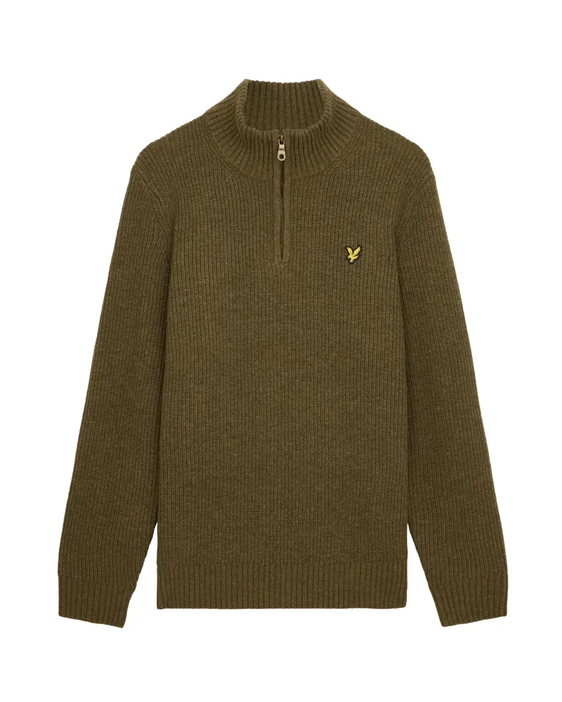 Lyle and Scott Ribbed Quarter Zip Jumper Olive Marl XL ONLY-4