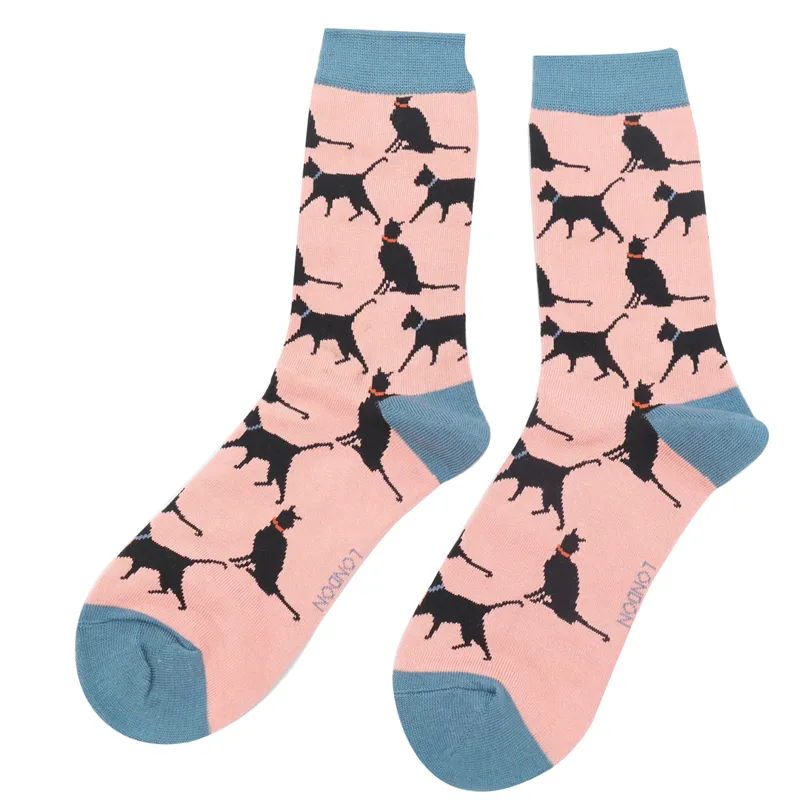 Miss Sparrow Bamboo Lucky Cats Socks Dusky Pink