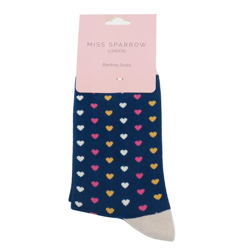 Miss Sparrow Bamboo Hearts Socks Navy-1