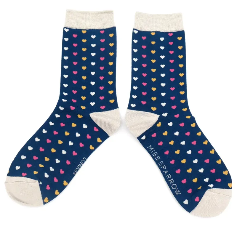 Miss Sparrow Bamboo Hearts Socks Navy