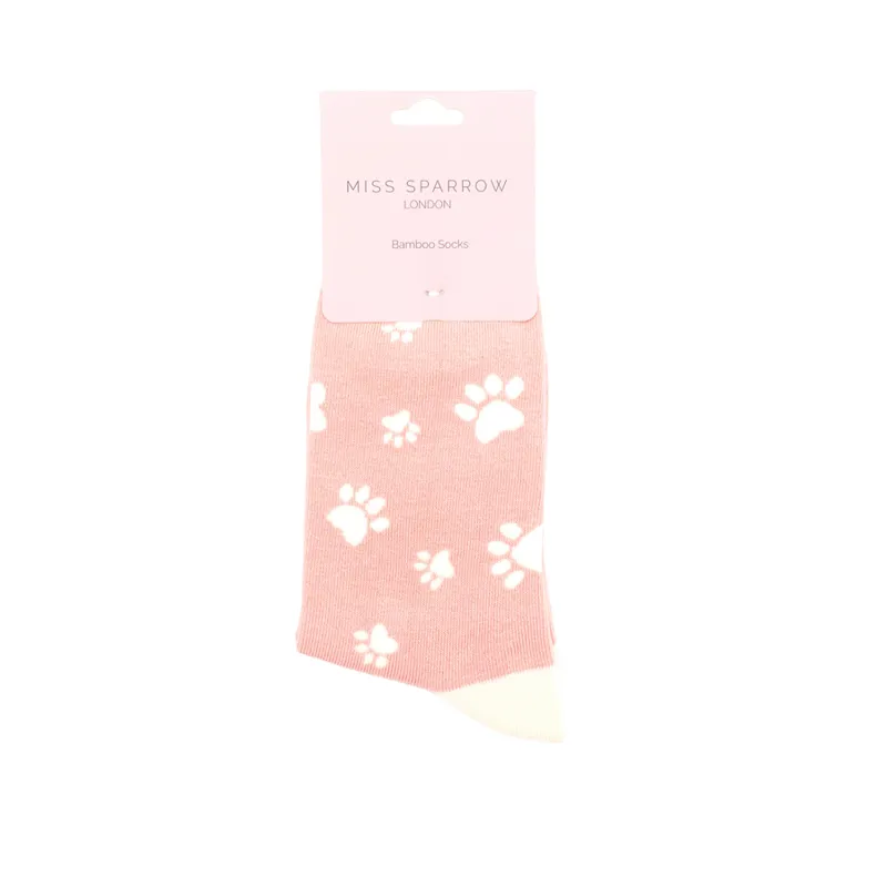 Miss Sparrow Bamboo Paw Print Socks Dusky Pink-1