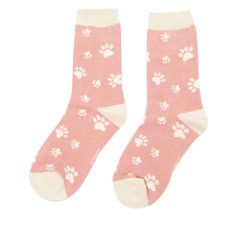 Miss Sparrow Bamboo Paw Print Socks Dusky Pink
