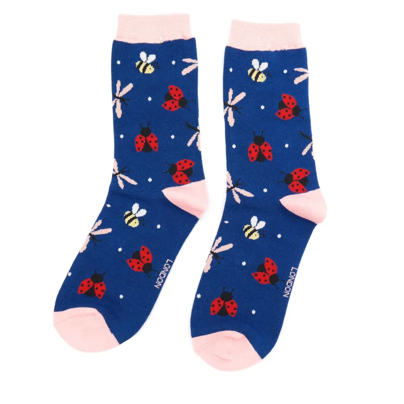 Miss Sparrow Bamboo Love Bugs Socks Navy