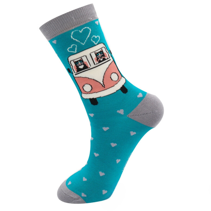 Miss Sparrow SKS375 Bamboo Road Trip Cats Socks Teal-1