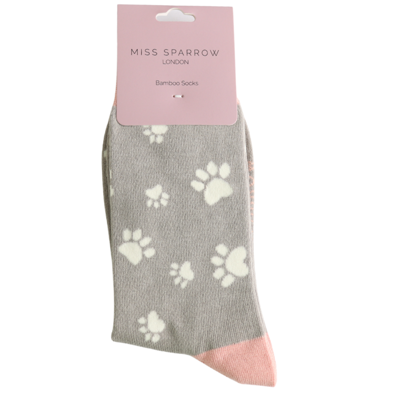Miss Sparrow SKS500 Bamboo Paw Print Socks Grey-1