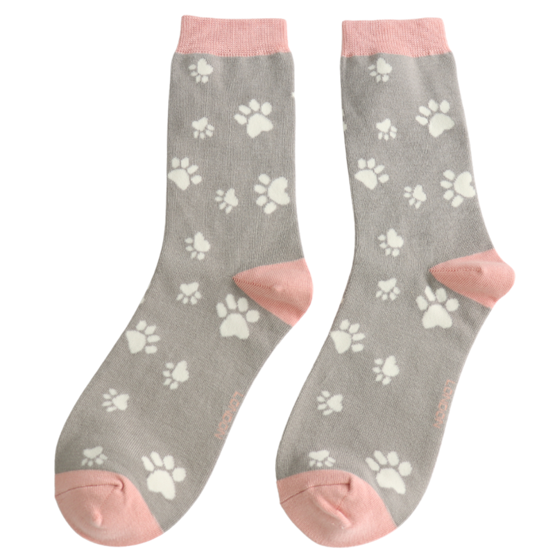 Miss Sparrow SKS500 Bamboo Paw Print Socks Grey
